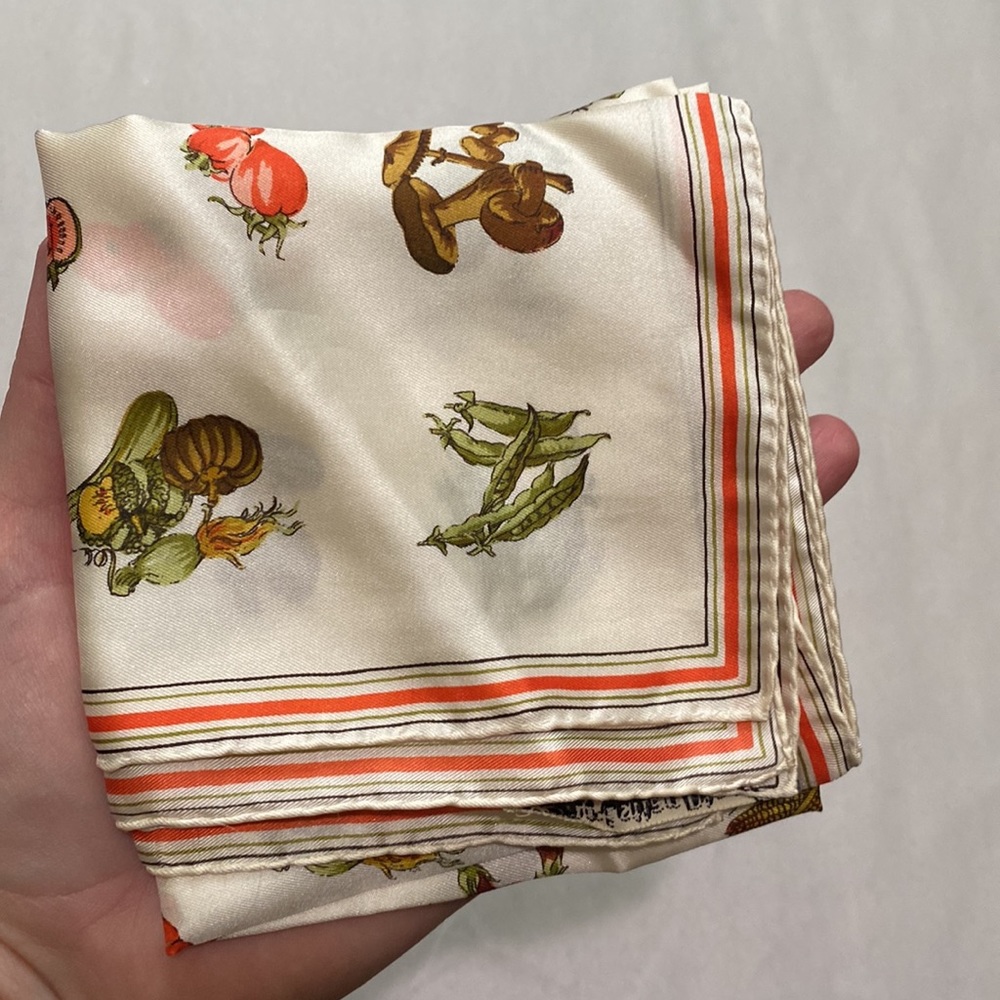 Dior Cream Silk Scarf with Red and Green Botanical Motif - Picture 10 of 10
